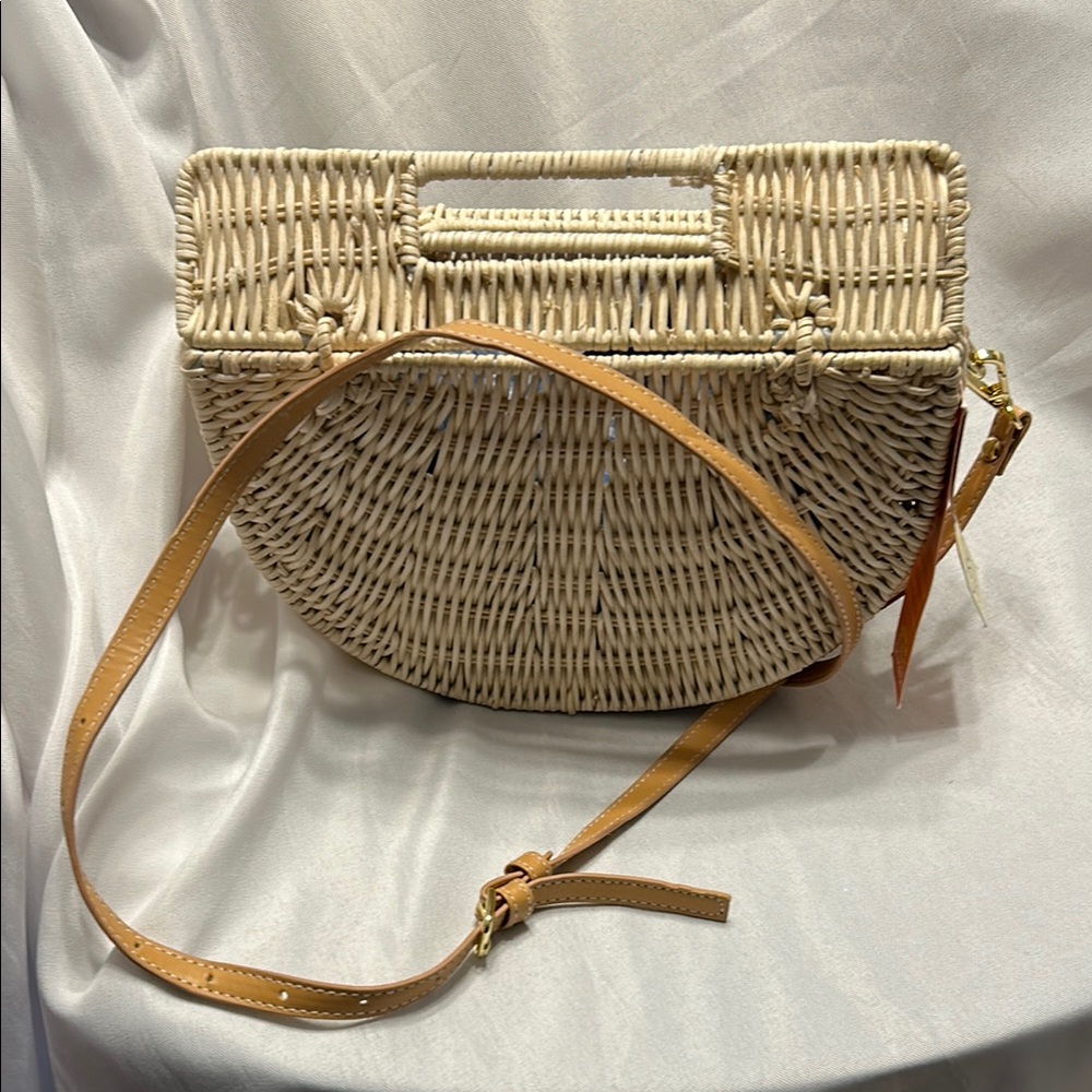 Woven Tan Crossbody Bag